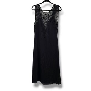 Contessa Vintage Black Lace Nightgown Sheer Back Sleeveless Lingerie‎ Dress M